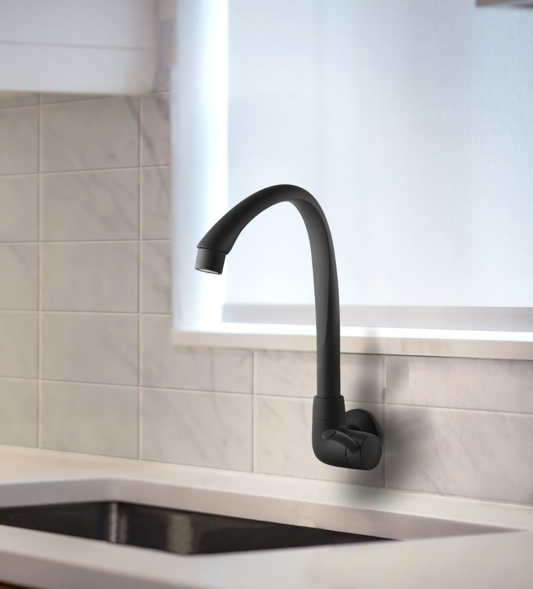 Torneira para Cozinha de Parede Bica Alta Móvel Preto Fosco