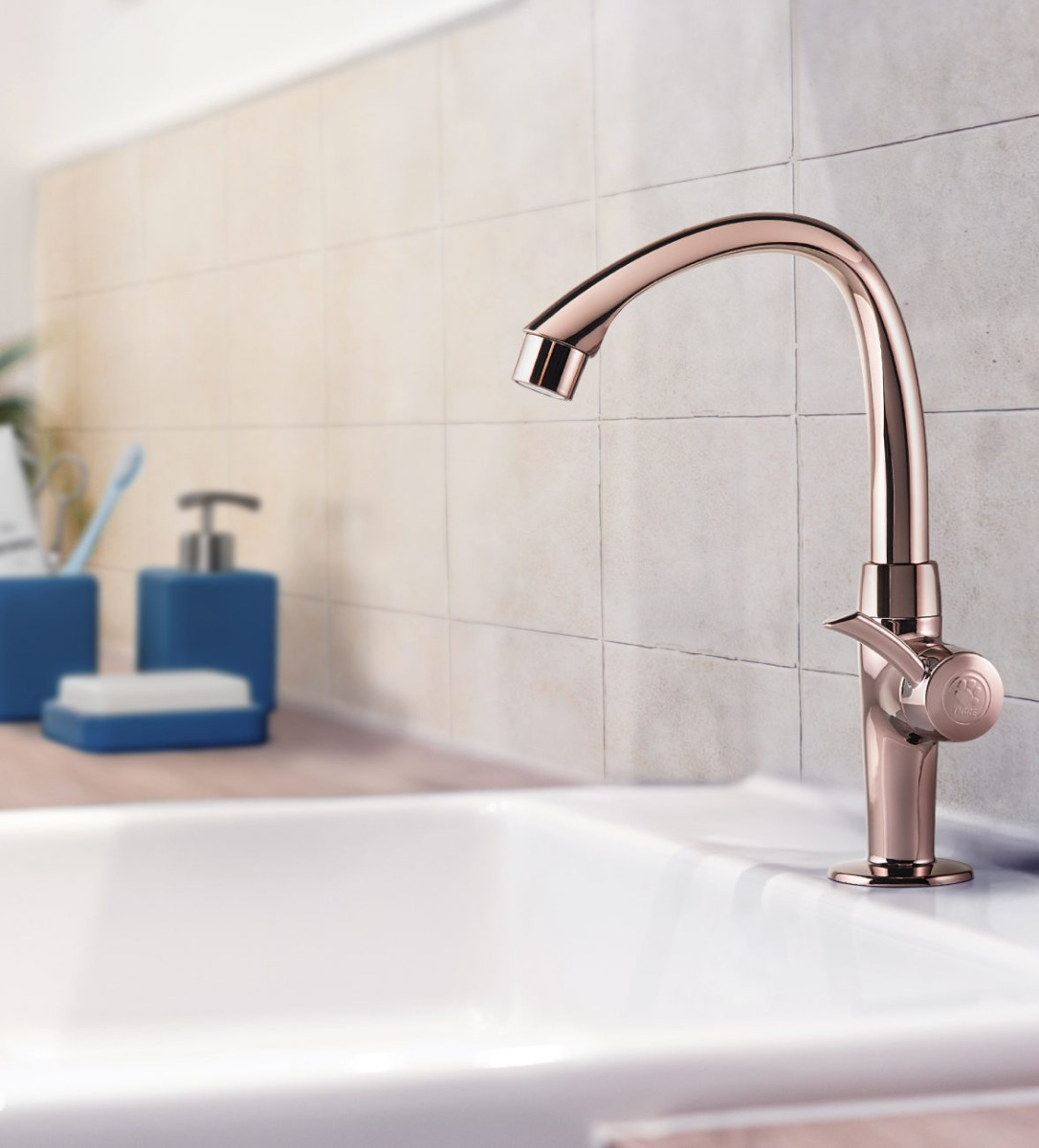 Torneira para  Lavatório de Mesa Bica Alta Móvel Rosé Gold Linea